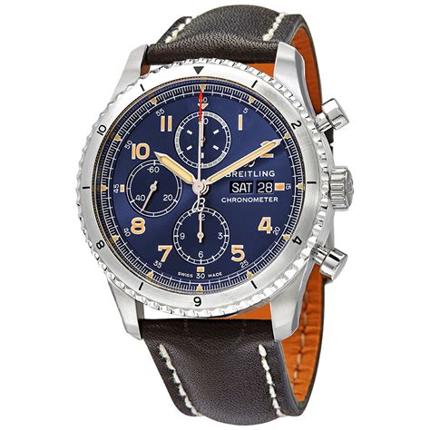 breitling men's aviator 8 silver-tone watch w blue dial|Breitling Aviator 8 .